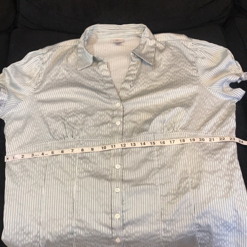 Worthington Striped Cotton Blend Blouse Button Front Short Sleeves Round Hem-2X - Picture 12 of 13